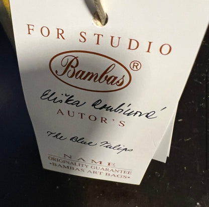 Authentic Genuine Leather Hand Painted Bambas Art Bag “The Blue Tulips”